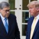 Photo of Attorney General William Barr, left, and President Donald Trump